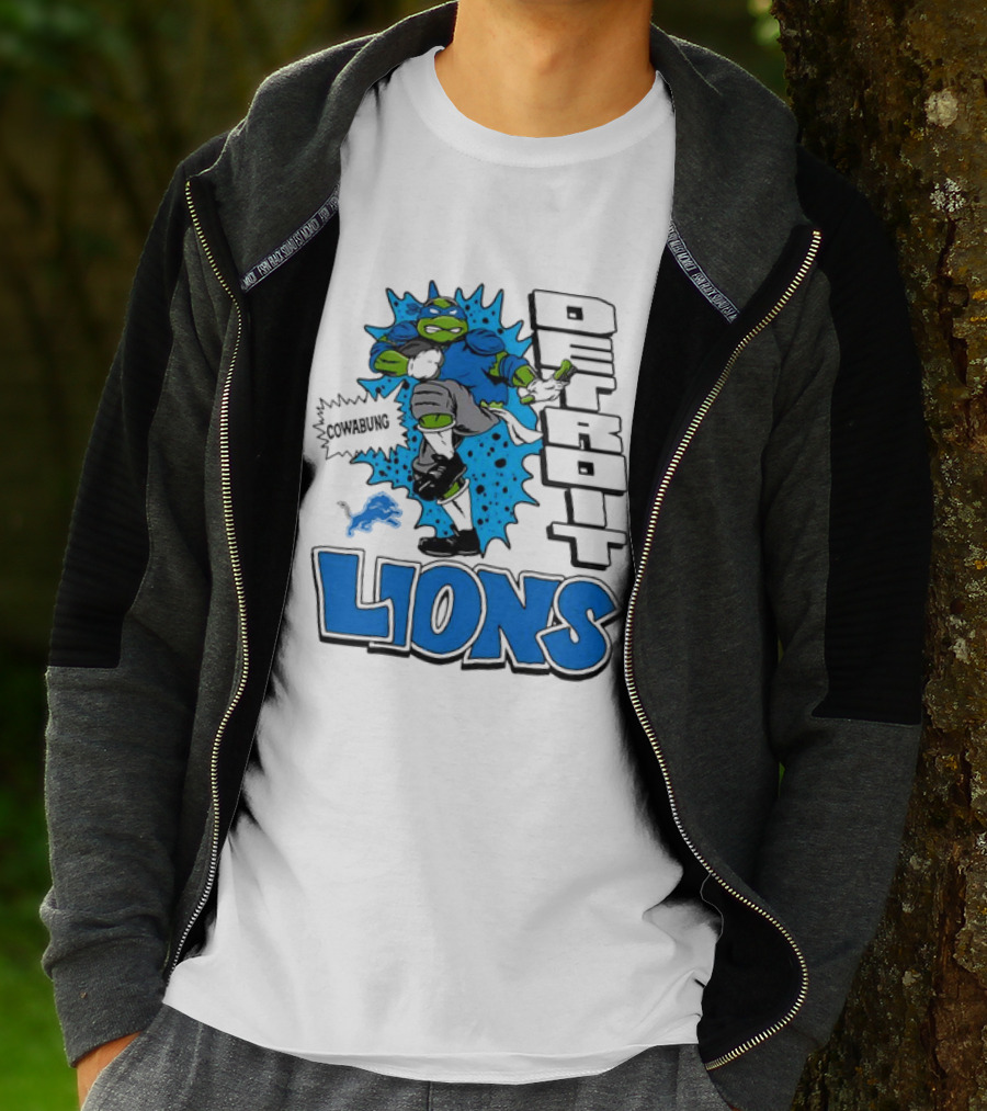 Leonardo Ninja Turtles Cowabunga Detroit Lions Football T-Shirt