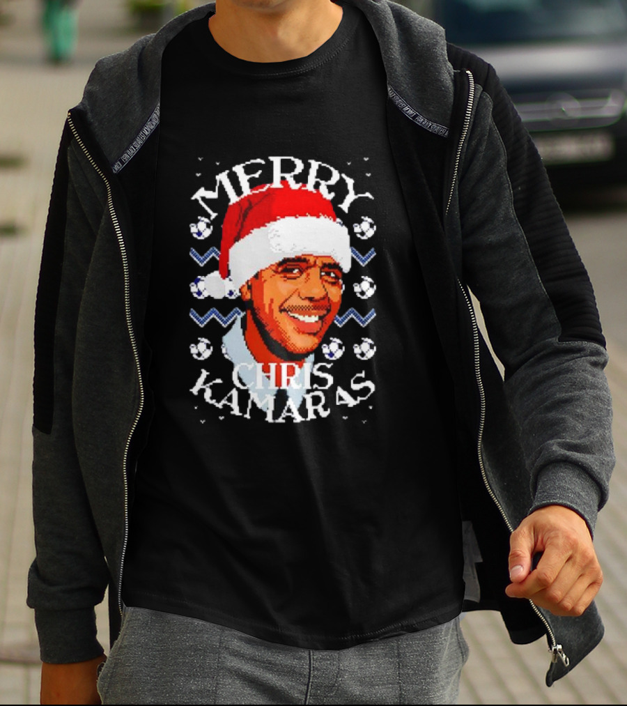 Merry Chris Kamaras Christmas Jumper Santa Hat Soccer Balls T-Shirt