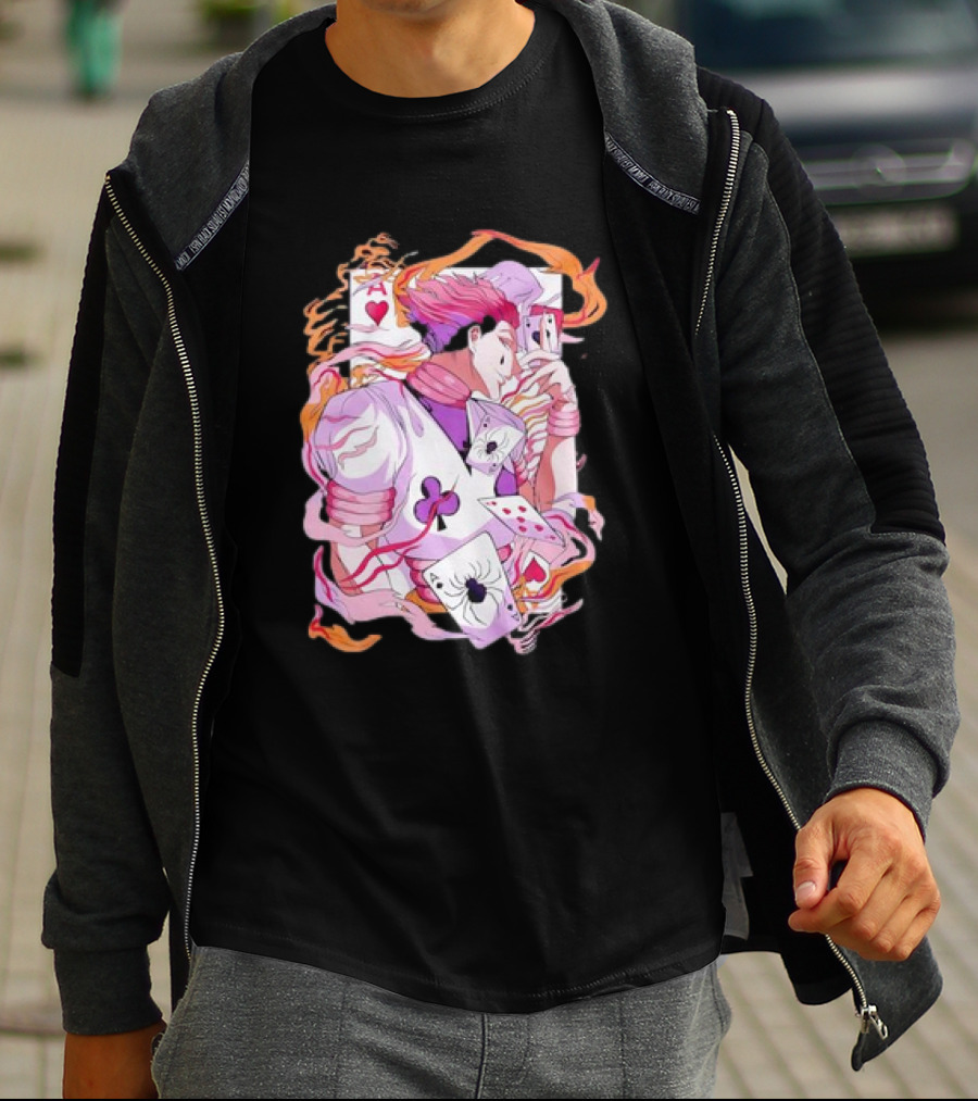 HISOKA Anime Manga Card Motif With Fiery Accents T-Shirt