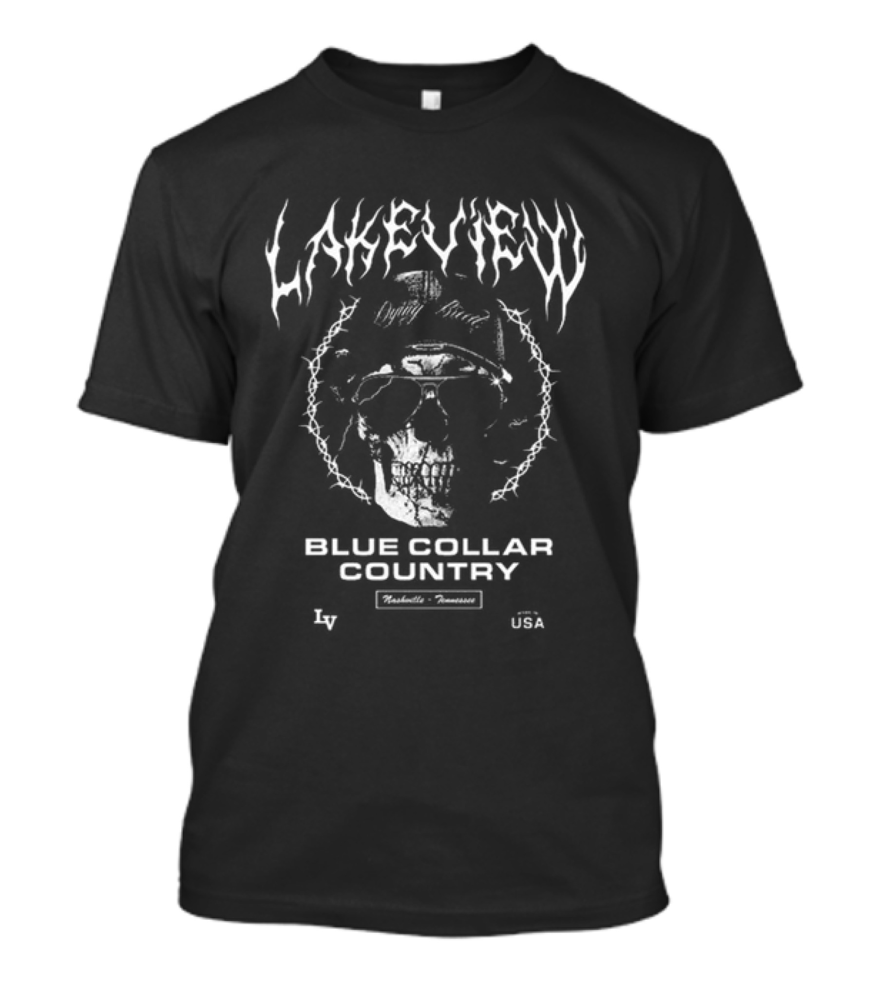 Lakeview Diggin' Roots Blue Collar Country Nashville Tennessee Skull USA T-Shirt