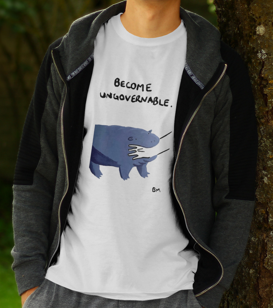 Become Ungovernable Hippo Resisting Pull With BM Signature T-Shirt