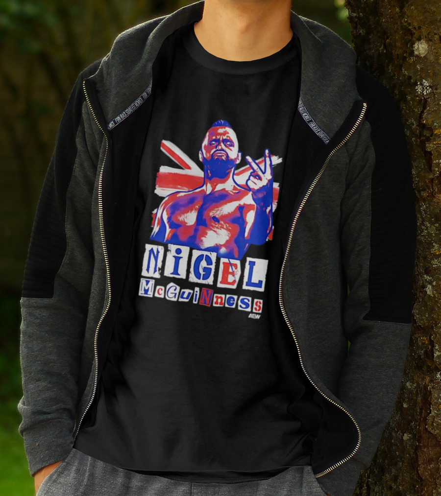 NIGEL McGUINNESS AEW Union Jack V Sign T-Shirt