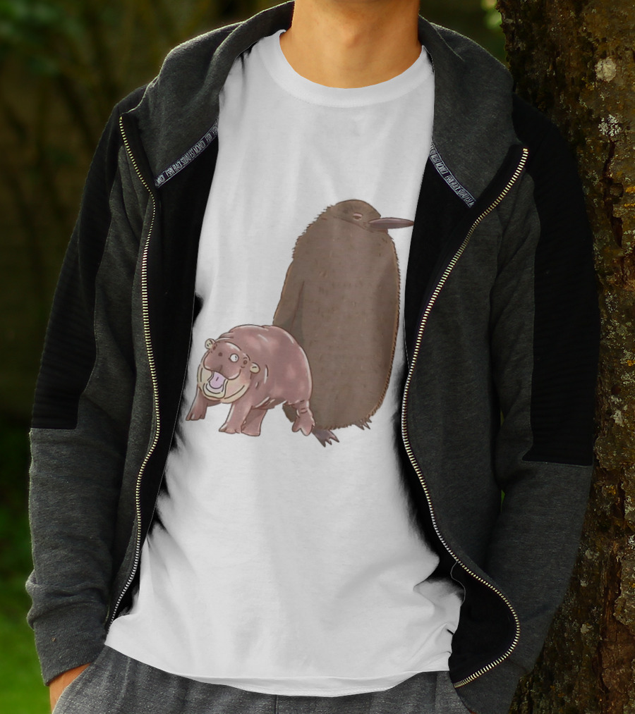 Best Friends Moo Deng Hippo And Pesto Penguin Playful Companions T-Shirt