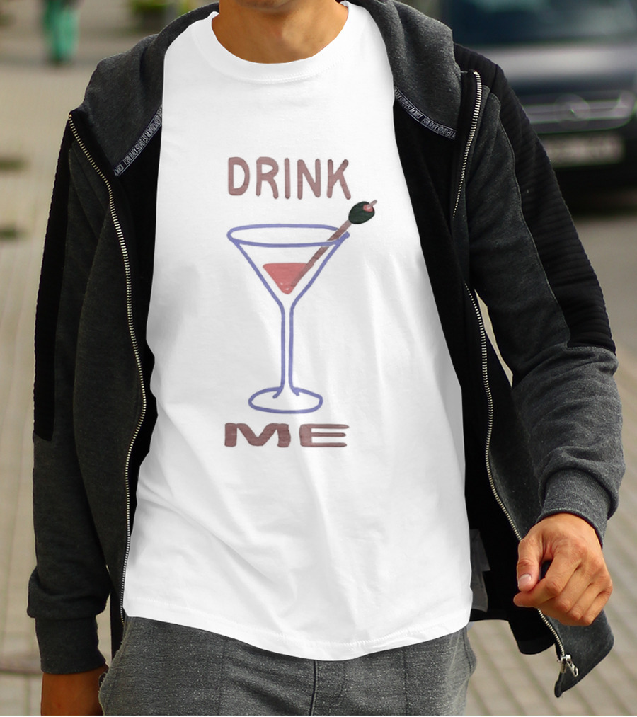 Drink Me Retro Martini Glass With Olive Stirrer T-Shirt