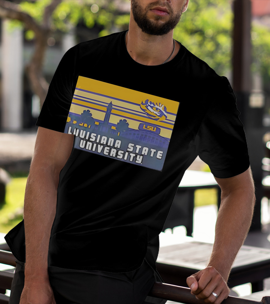 Louisiana State University Campus Skyline Retro LSU Tigers T-Shirt