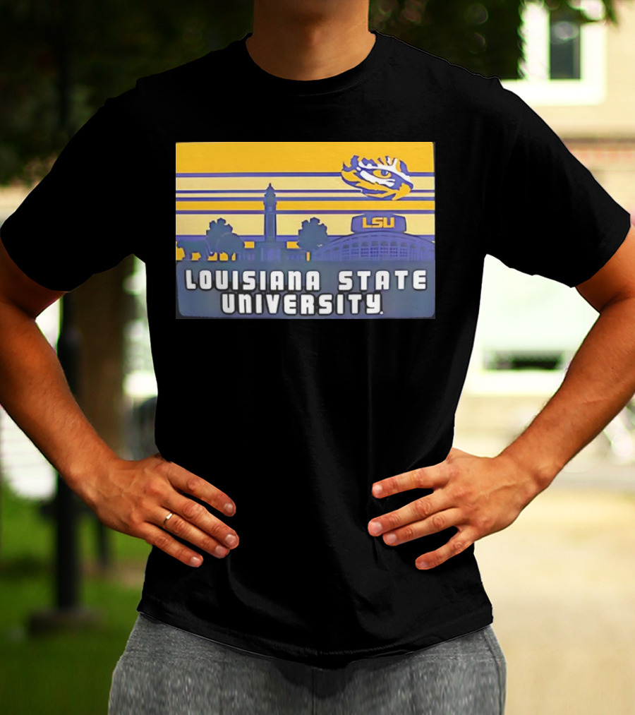 Louisiana State University Campus Skyline Retro LSU Tigers T-Shirt