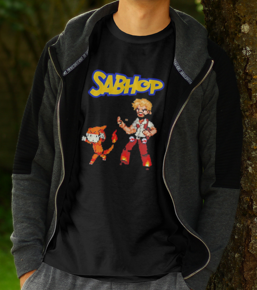 Sabhop Pixel Art Pokemon Trainer With Fire Creature T-Shirt