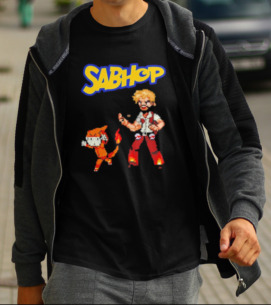 Sabhop Pixel Art Pokemon Trainer With Fire Creature T-Shirt