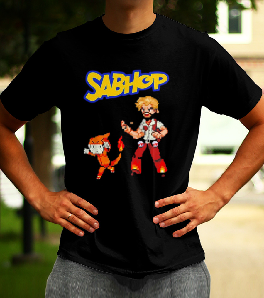 Sabhop Pixel Art Pokemon Trainer With Fire Creature T-Shirt