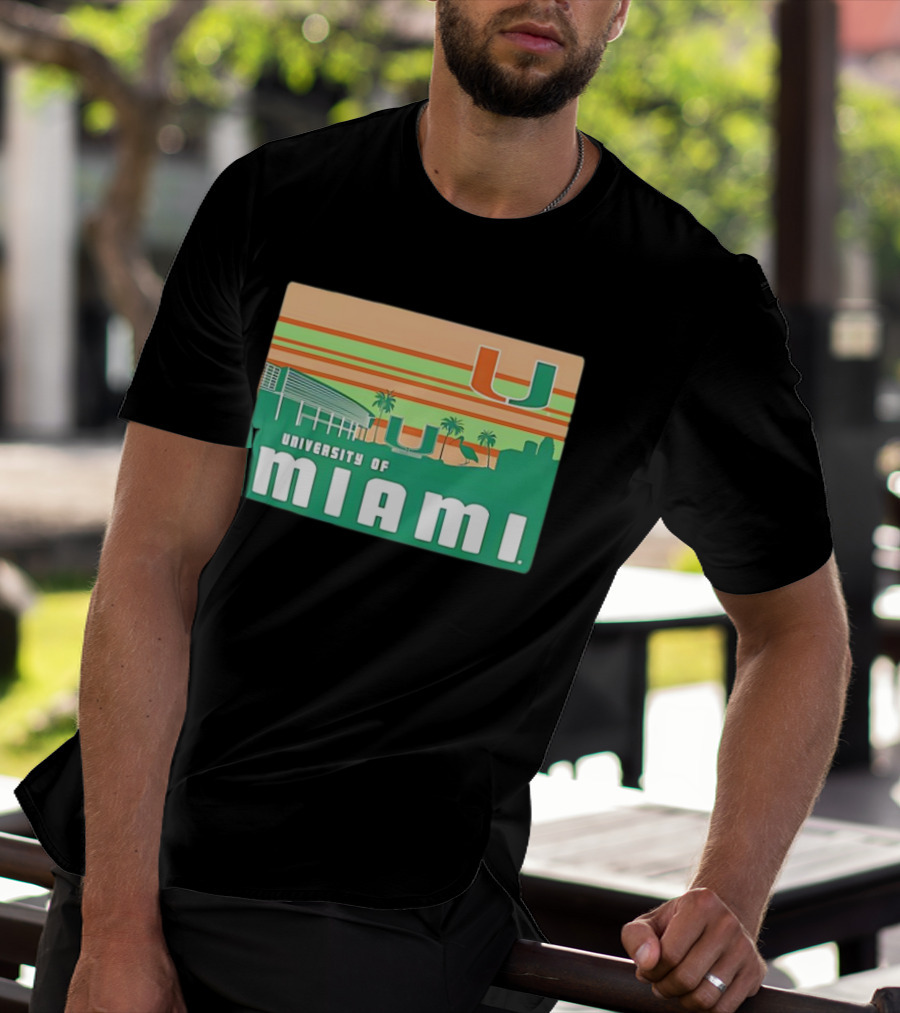 University Of Miami Hurricanes Retro Campus Skyline Palm Trees T-Shirt