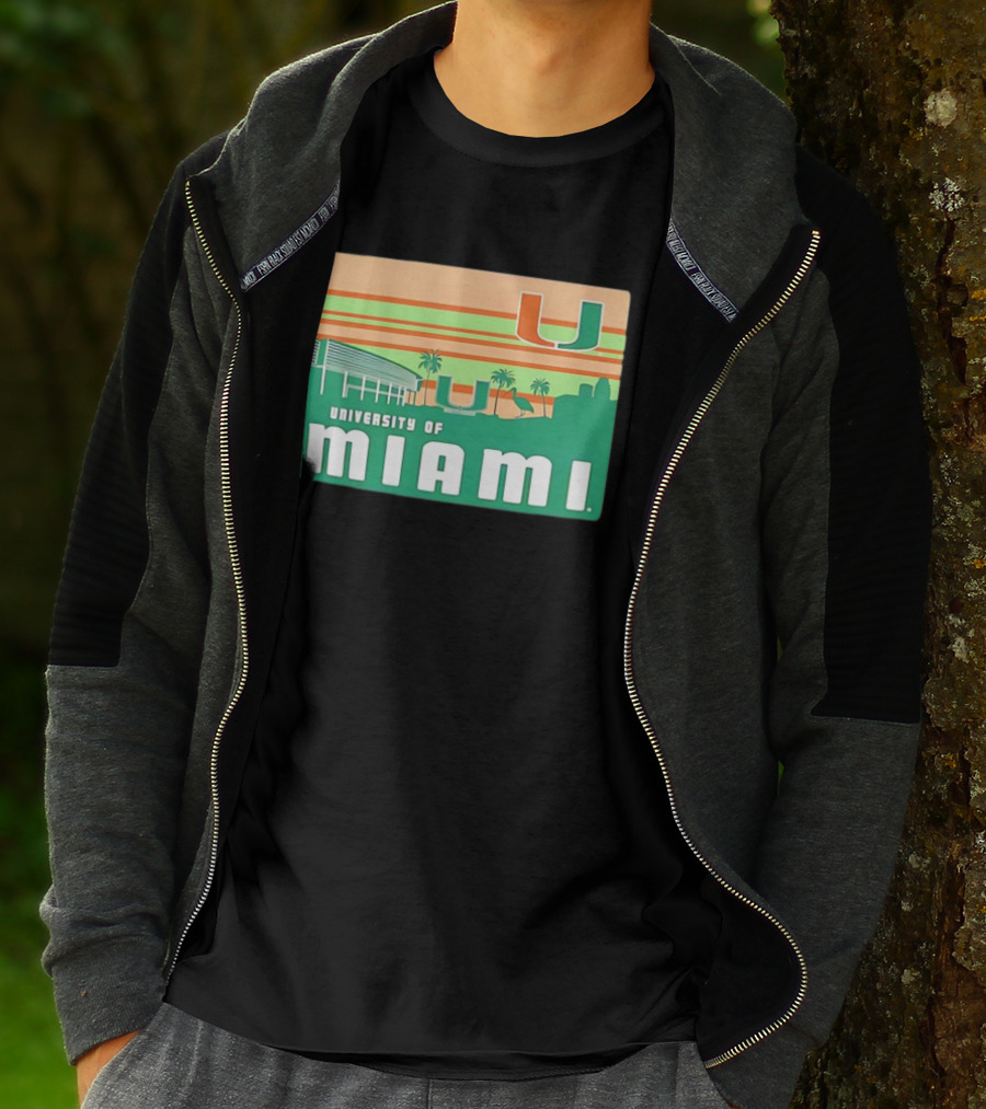 University Of Miami Hurricanes Retro Campus Skyline Palm Trees T-Shirt