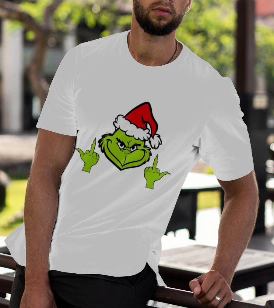 Grinch Middle Finger Funny Grinchmas Santa Claus Iconic Holiday Humor T-Shirt