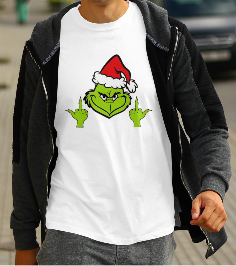 Grinch Middle Finger Funny Grinchmas Santa Claus Iconic Holiday Humor T-Shirt
