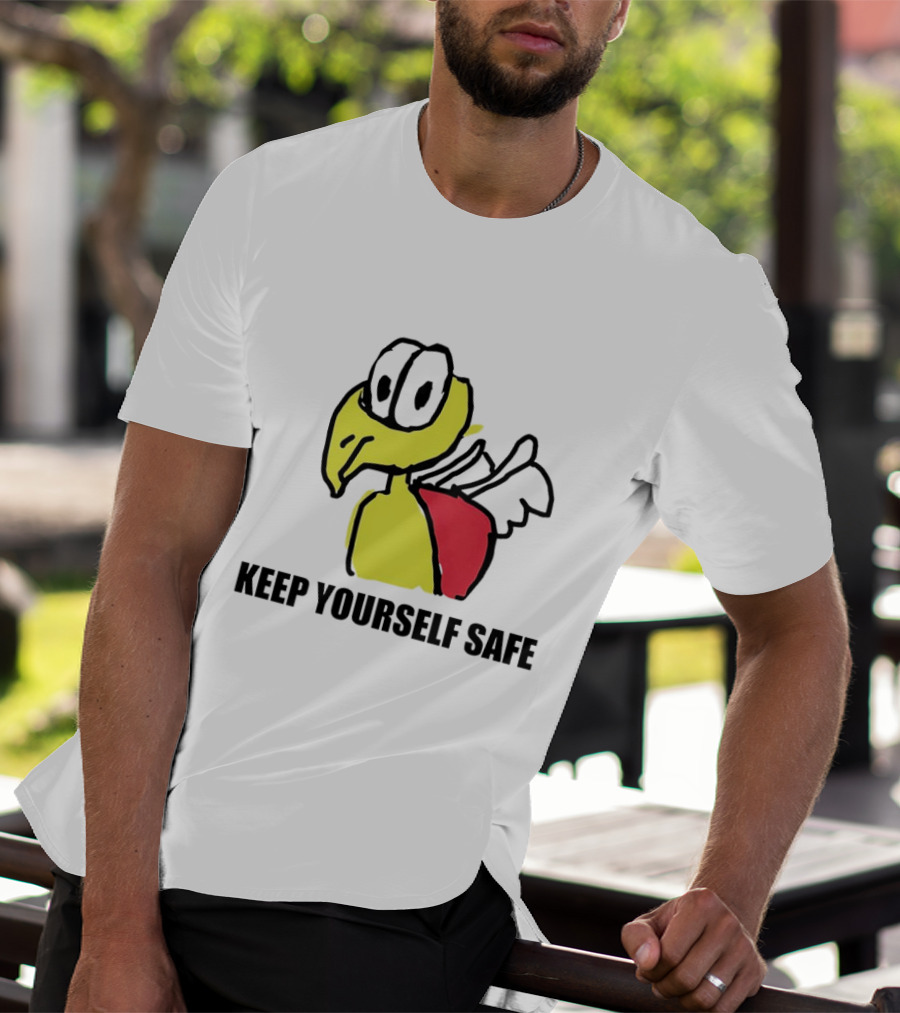 Keep Yourself Safe Bird With White Wings And Red Patch T-Shirt