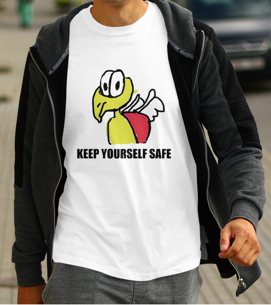 Keep Yourself Safe Bird With White Wings And Red Patch T-Shirt