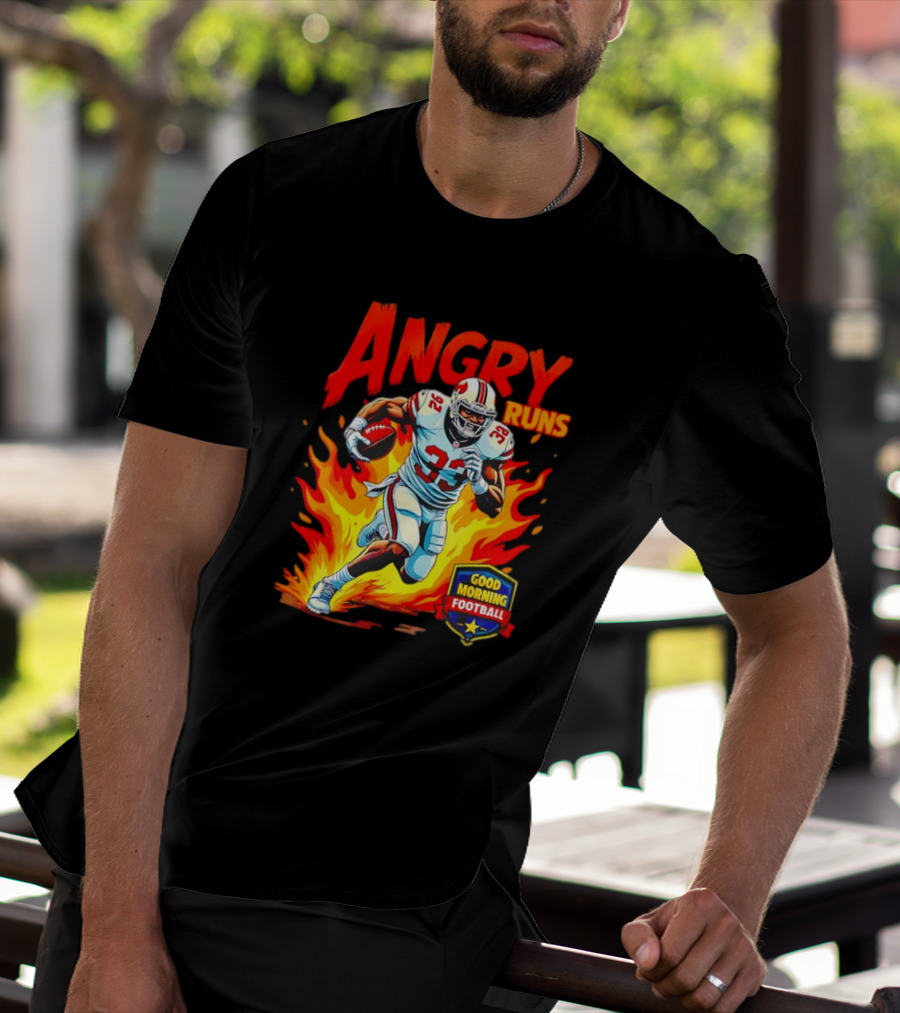 Angry Runs Good Morning Football Flaming Football Player 26 T-Shirt