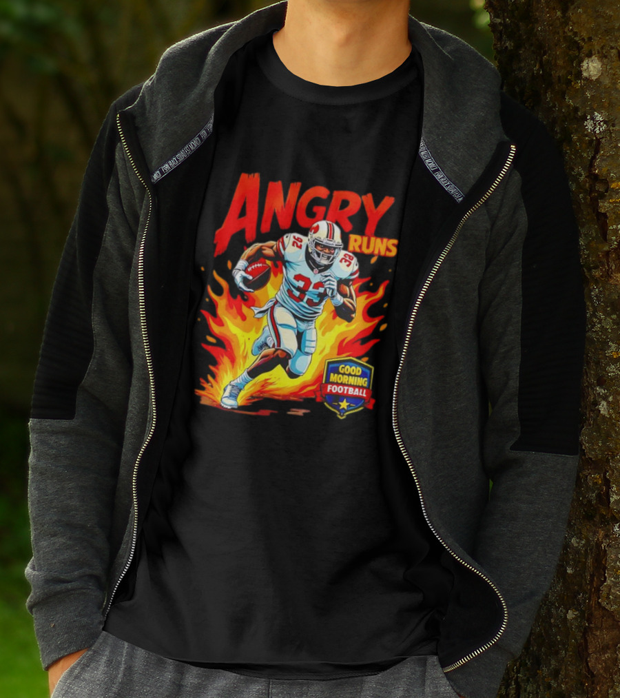 Angry Runs Good Morning Football Flaming Football Player 26 T-Shirt