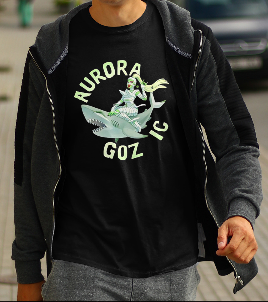 Aurora Gozmic Cartoon Mummy Riding Shark T-Shirt