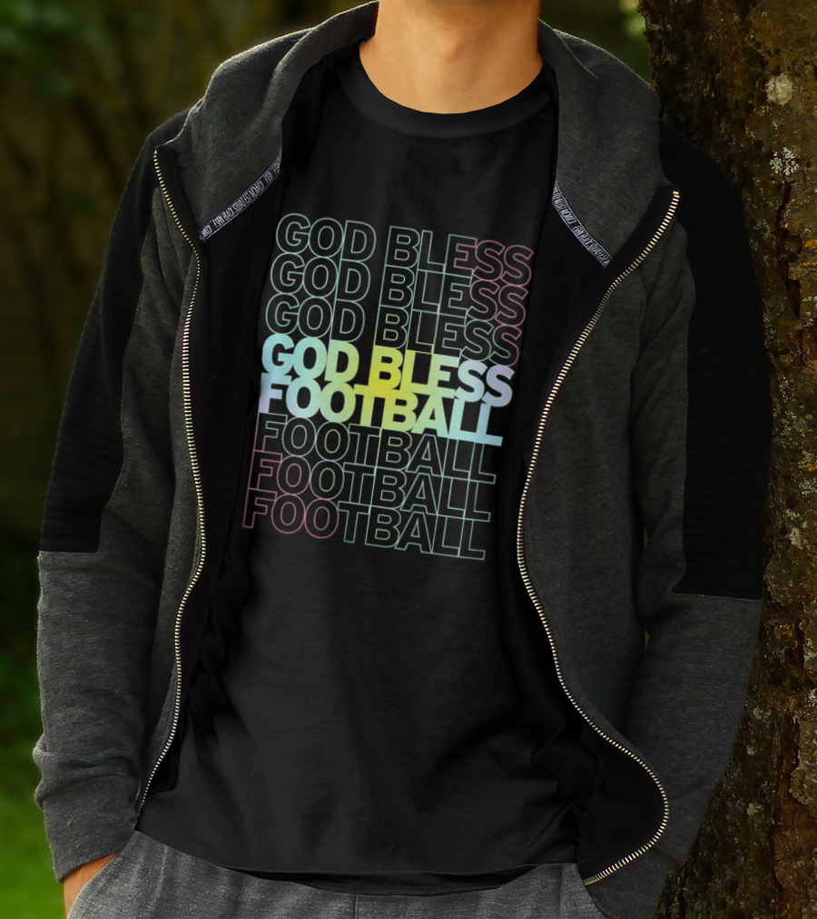 God Bless Football Echo Spectrum Repeated Text T-Shirt