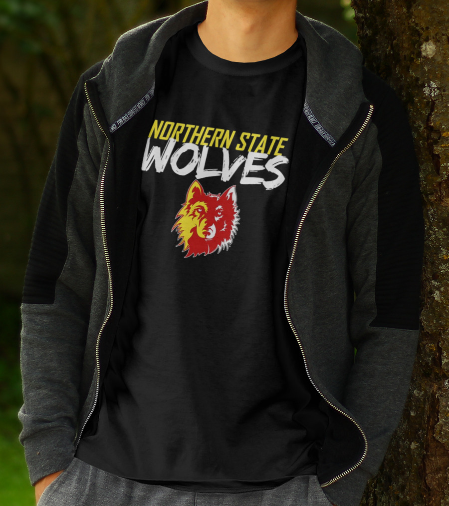 Northern State Wolves Yellow And Red Graffiti Wolf Face T-Shirt