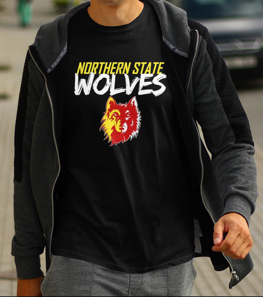 Northern State Wolves Yellow And Red Graffiti Wolf Face T-Shirt