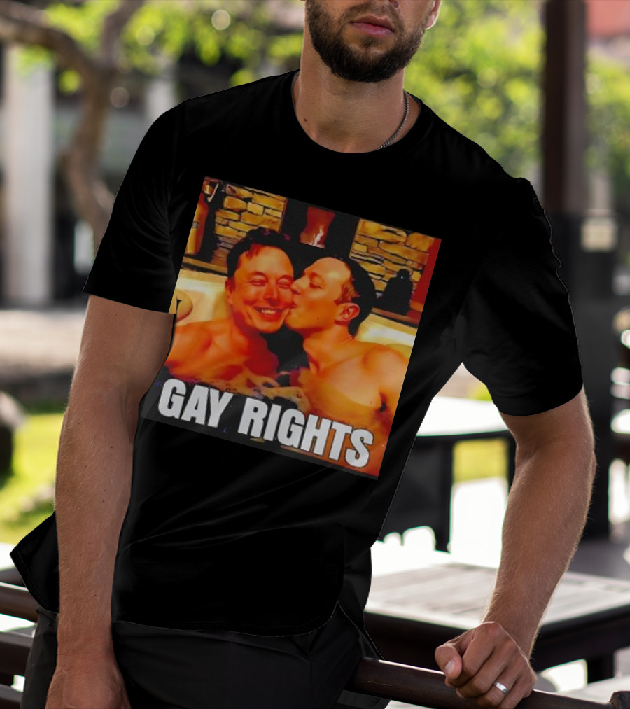 GAY RIGHTS Elon Musk Mark Zuckerberg Kissing Hot Tub Fireplace T-Shirt