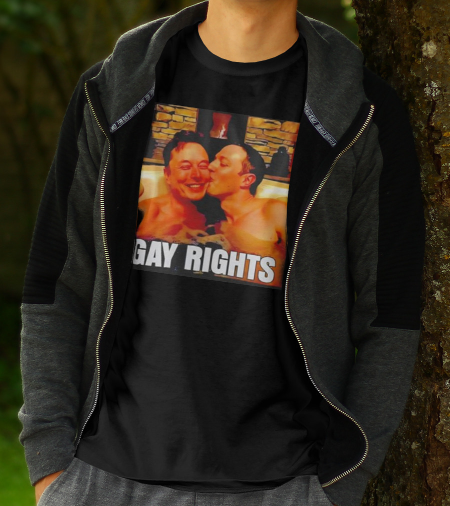 GAY RIGHTS Elon Musk Mark Zuckerberg Kissing Hot Tub Fireplace T-Shirt