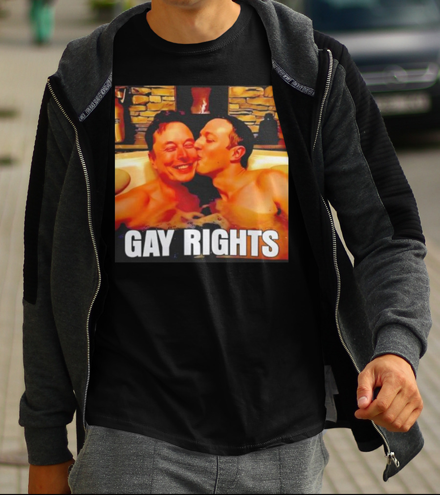 GAY RIGHTS Elon Musk Mark Zuckerberg Kissing Hot Tub Fireplace T-Shirt