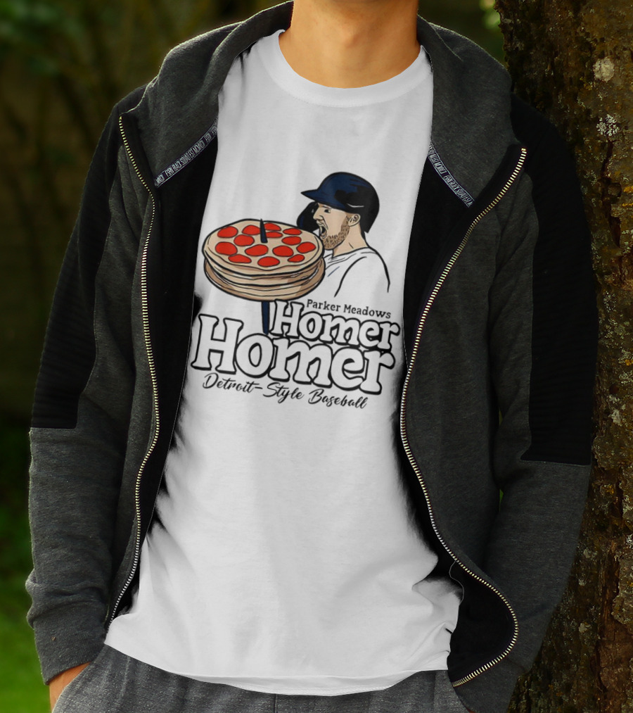 Parker Meadows Homer Homer Detroit-Style Baseball Pizza T-Shirt