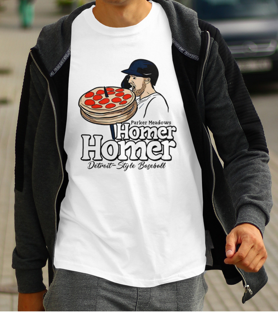 Parker Meadows Homer Homer Detroit-Style Baseball Pizza T-Shirt