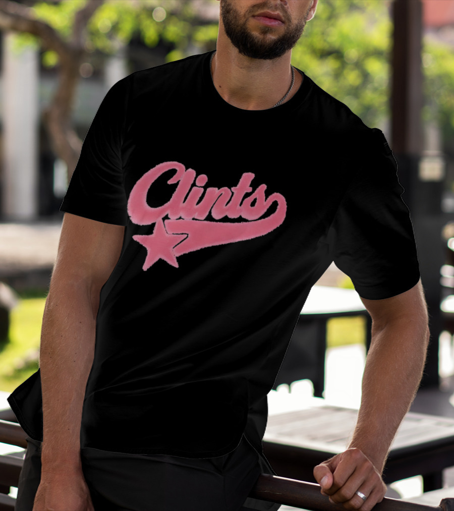 Clints Pink Fuzzy Star Script T-Shirt