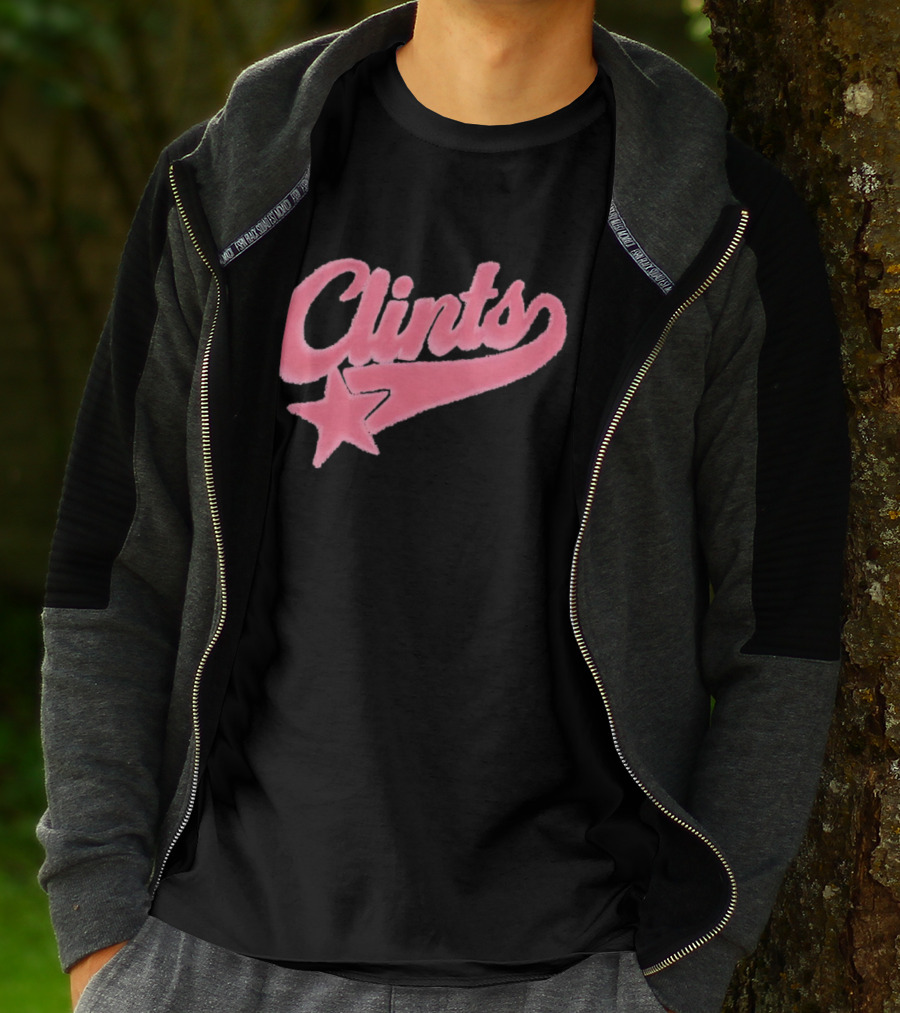 Clints Pink Fuzzy Star Script T-Shirt