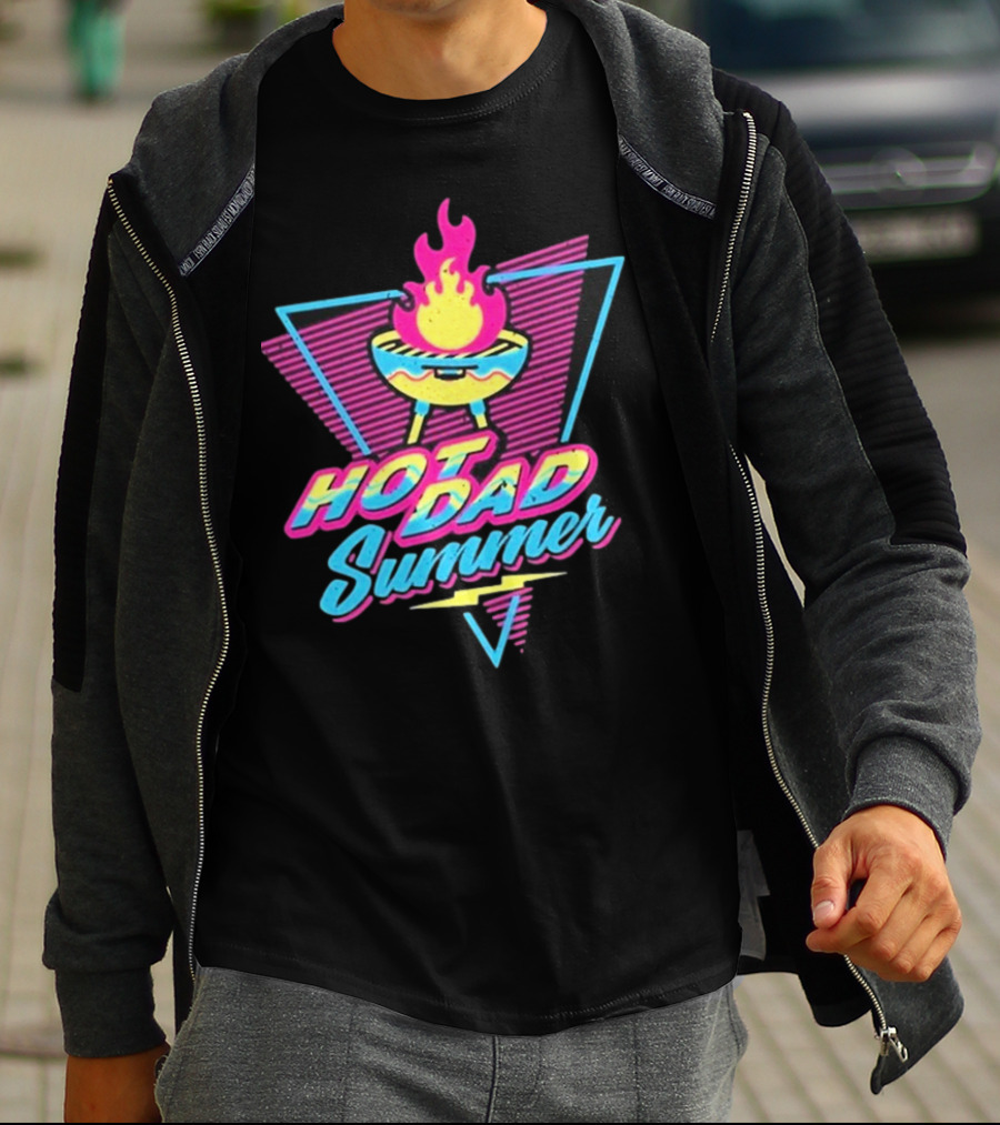 Dude Dad Merch Hot Dad Summer Retro Grill Flame Triangle T-Shirt