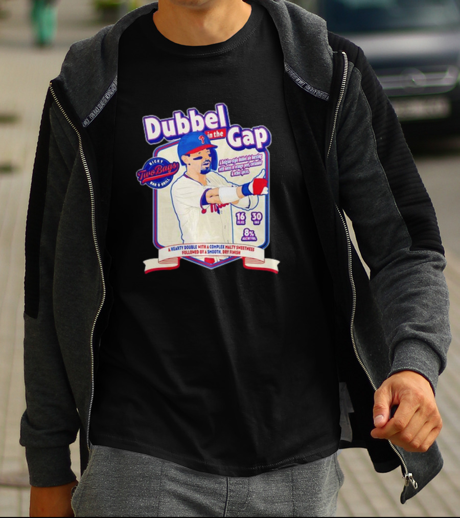 Dubbel In The Gap Nicky Two Bags Baseball Beer Label T-Shirt