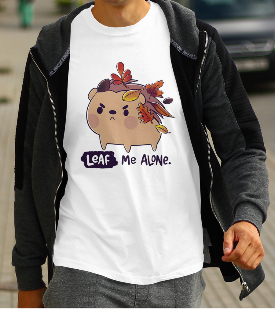 Grumpy Hedgehog Leaf Me Alone Autumn Leaves Mood T-Shirt