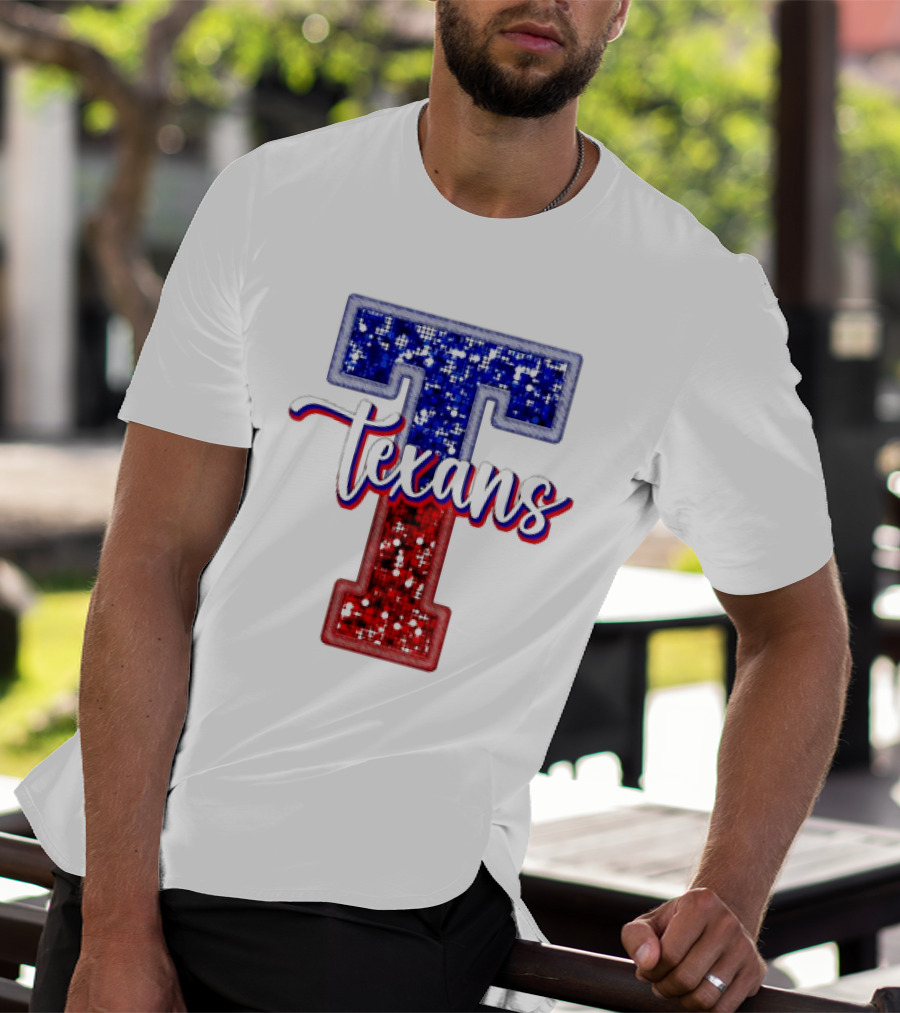 Texans Glitter Football T Red Blue T-Shirt