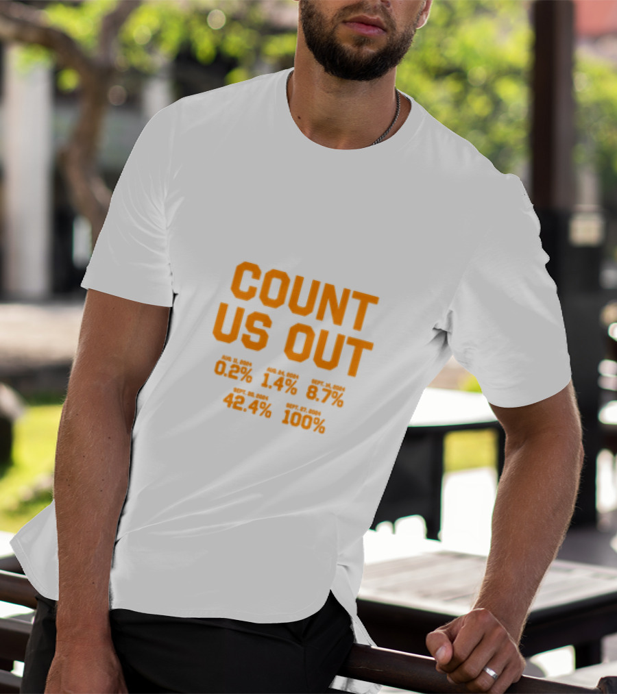 COUNT US OUT Detroit Baseball Aug 1 0.2% Aug 24 1.4% Sept 4 8.7% Sept 8 42.4% Sept 27 100% T-Shirt