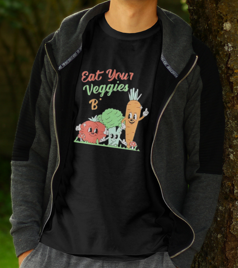Eat Your Veggies Bitch Cartoon With Tomato Broccoli Carrot T-Shirt