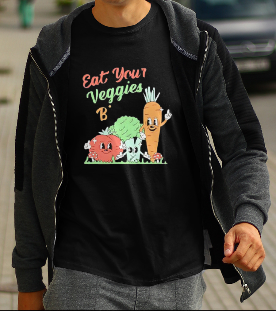 Eat Your Veggies Bitch Cartoon With Tomato Broccoli Carrot T-Shirt