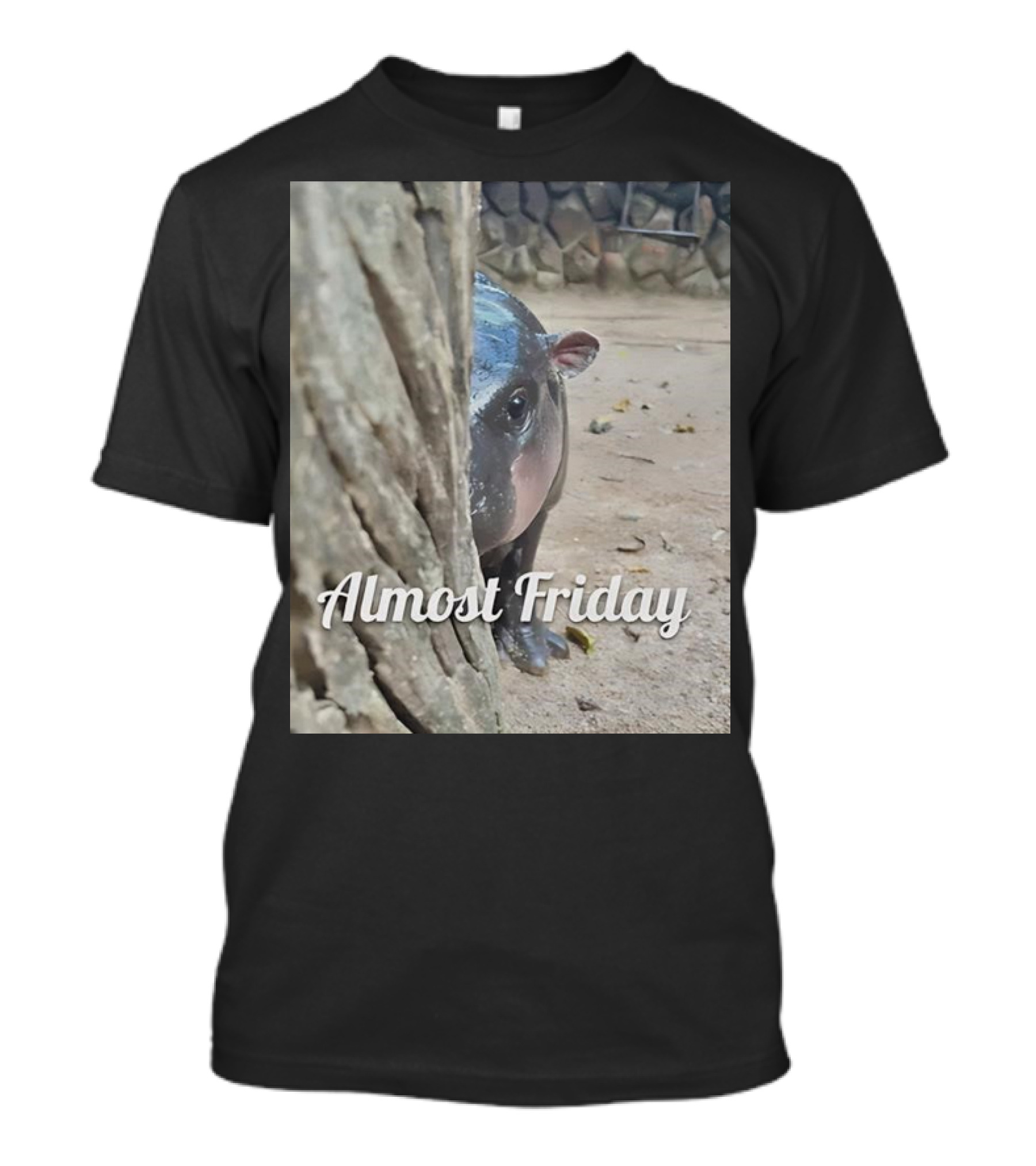 Almost Friday Peek Hippo Behind Tree T-Shirt