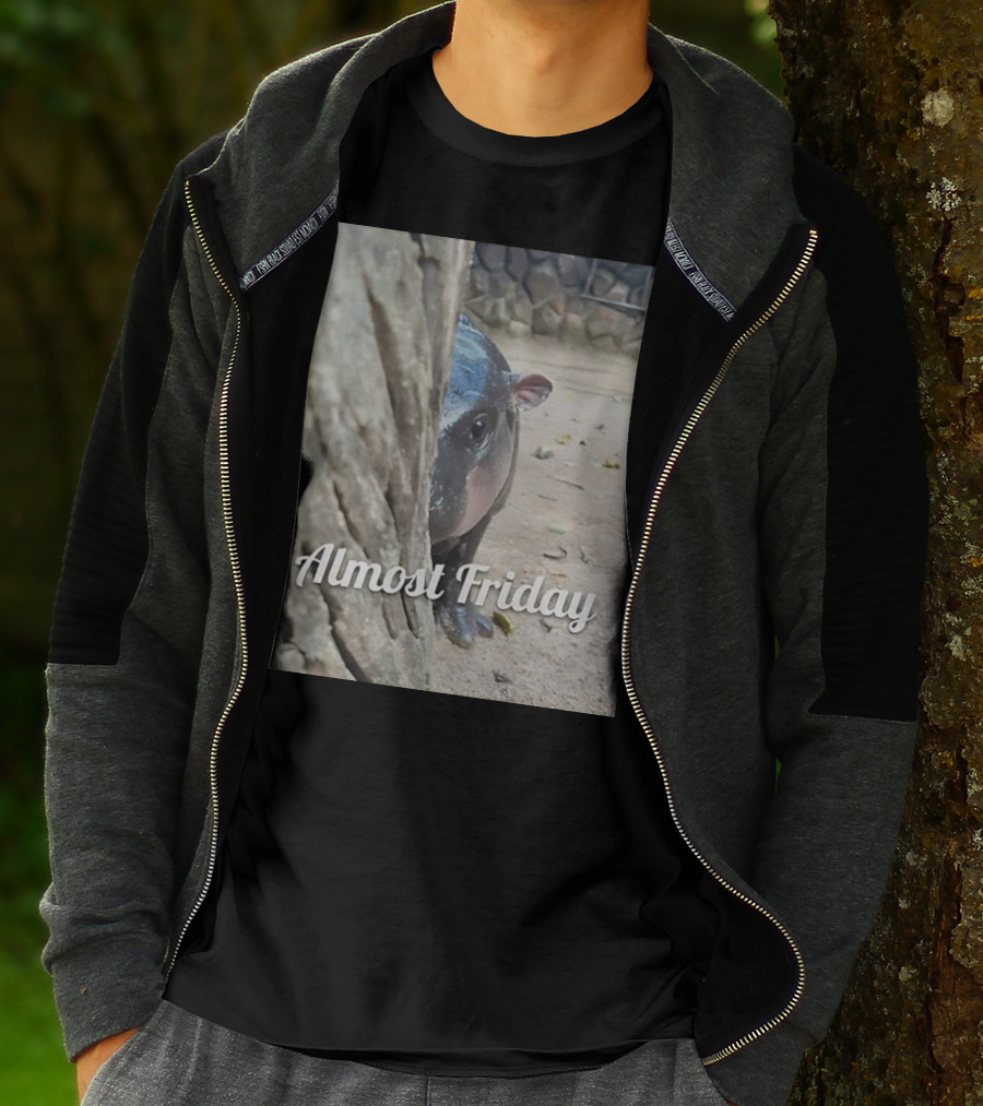Almost Friday Peek Hippo Behind Tree T-Shirt