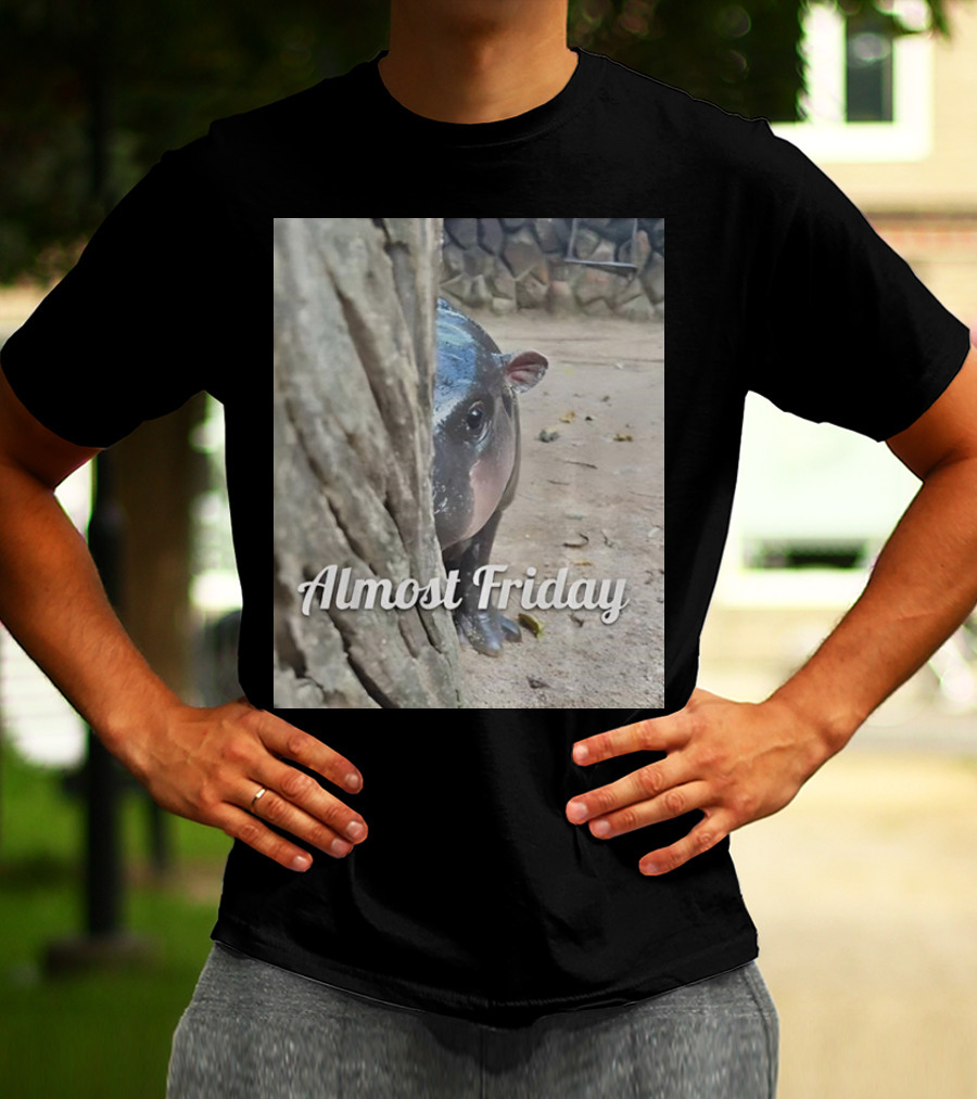 Almost Friday Peek Hippo Behind Tree T-Shirt