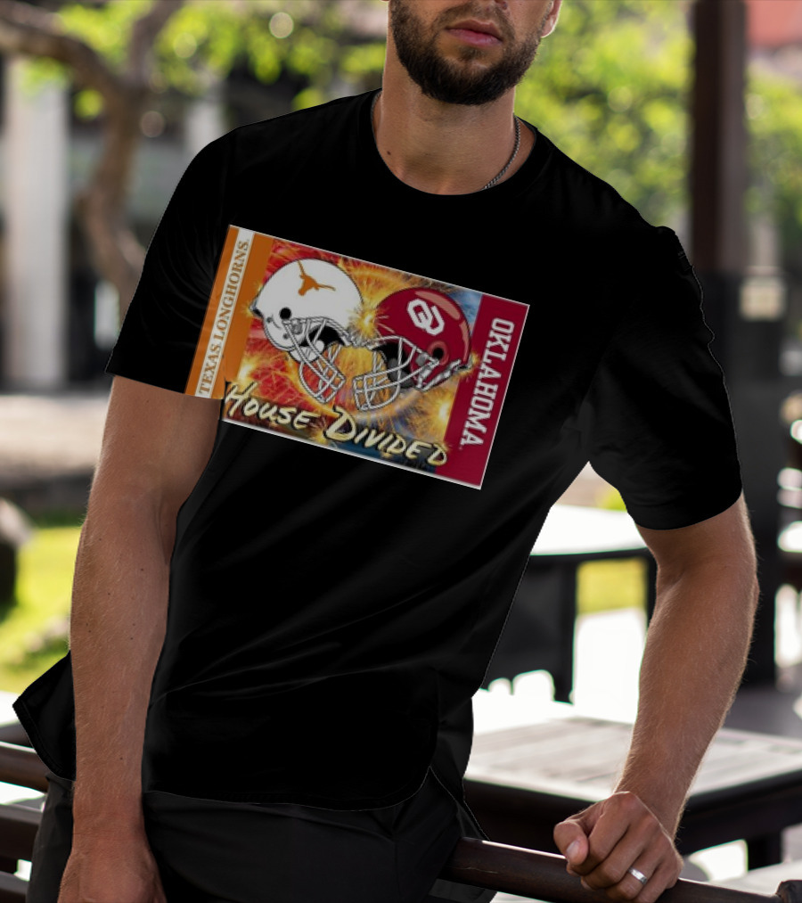 Texas Longhorns Vs. Oklahoma Sooners House Divided Rivalry Banner T-Shirt