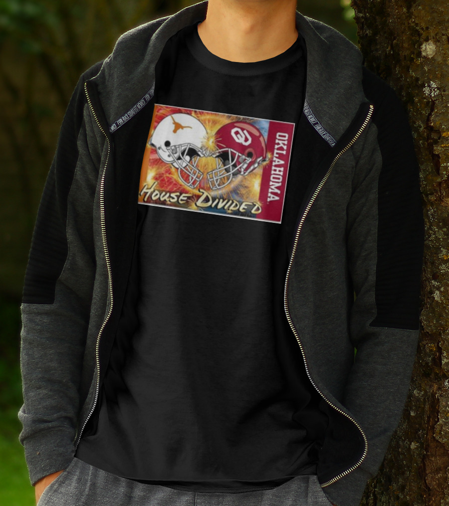 Texas Longhorns Vs. Oklahoma Sooners House Divided Rivalry Banner T-Shirt