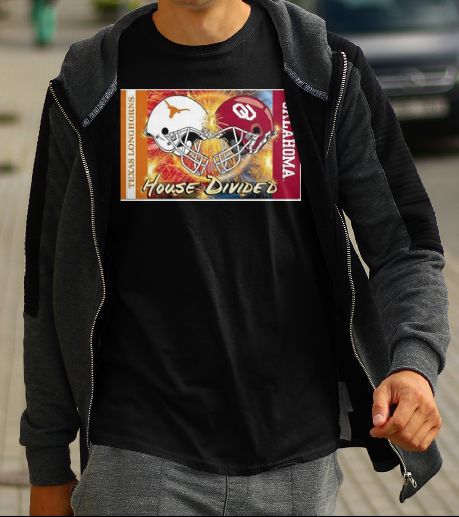 Texas Longhorns Vs. Oklahoma Sooners House Divided Rivalry Banner T-Shirt
