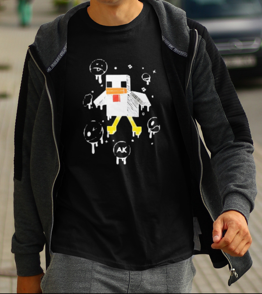 Van Meneer Kippie AK Blocky Chicken With Dripping Faces T-Shirt
