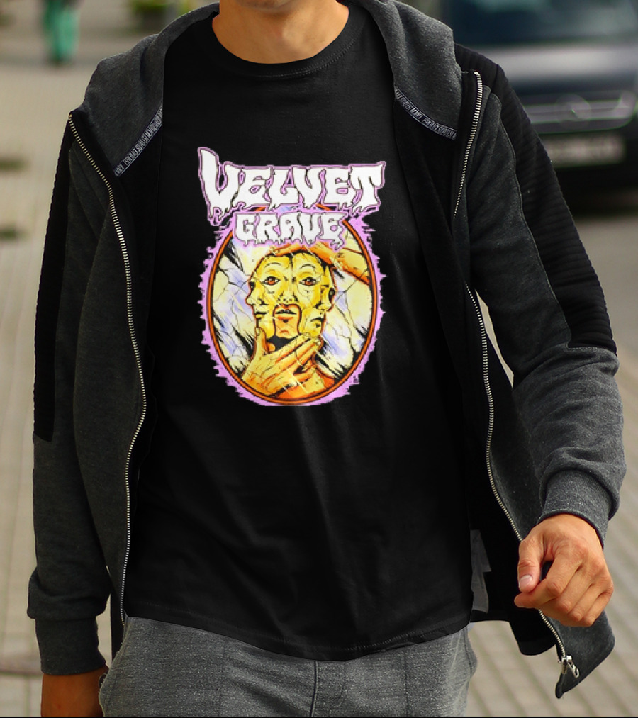 Velvet Grave Horror Retro Surreal Multi-Faced Mask T-Shirt