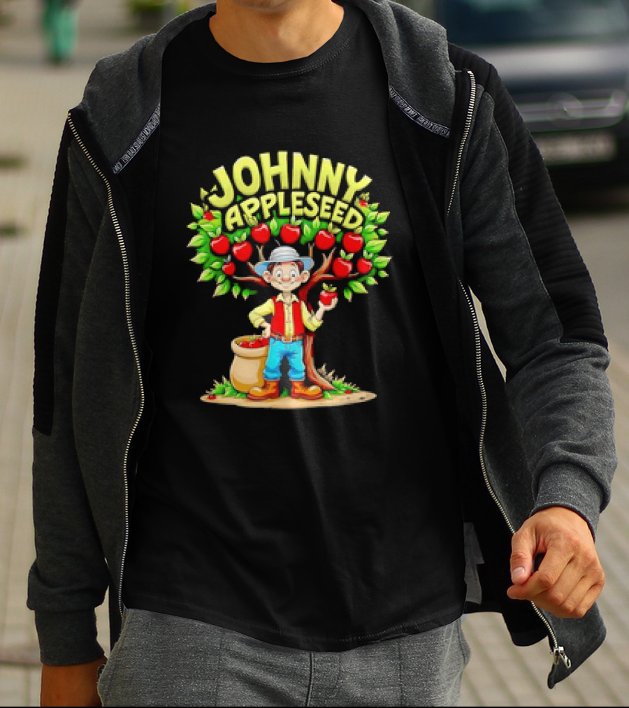 Johnny Appleseed Cartoon Under Apple Tree T-Shirt