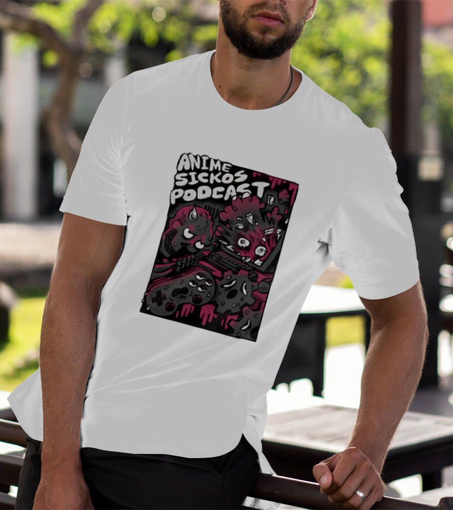 Anime Sickos Podcast Game Controllers Dripping Pink And Black Monster Faces T-Shirt