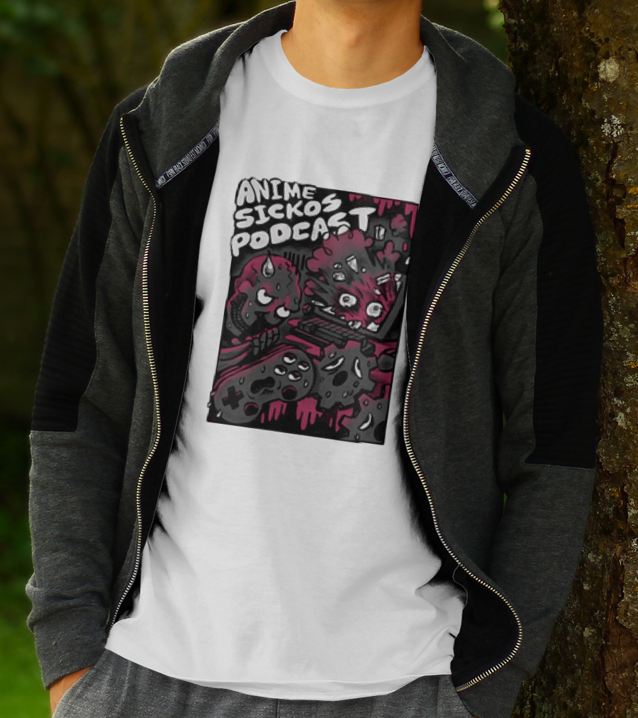Anime Sickos Podcast Game Controllers Dripping Pink And Black Monster Faces T-Shirt